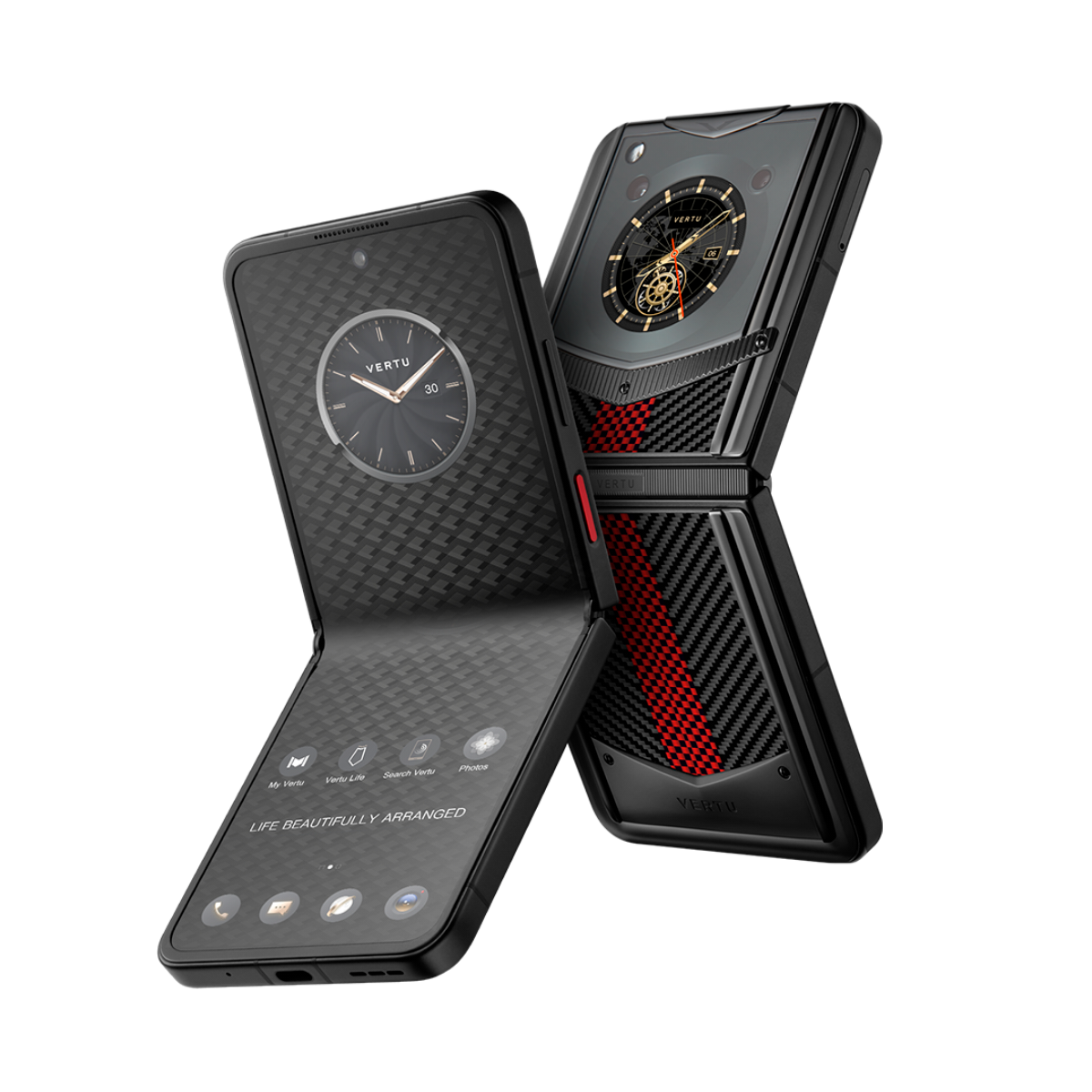 VERTU IRONFLIP PHONE CARBON TEXTURE AUSPICIOUS PHOENIX - LUXURY FLIP PHONE