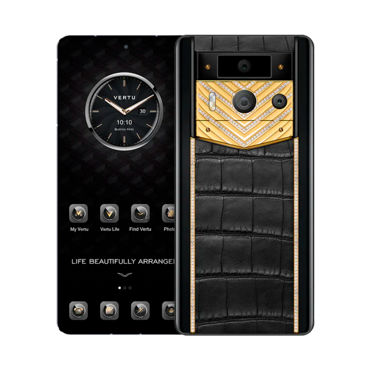 VERTU METAVERTU 2 PHONE WEB3 AI BLACK ALLIGATOR SKIN(GOLD WITH DIAMONDS)