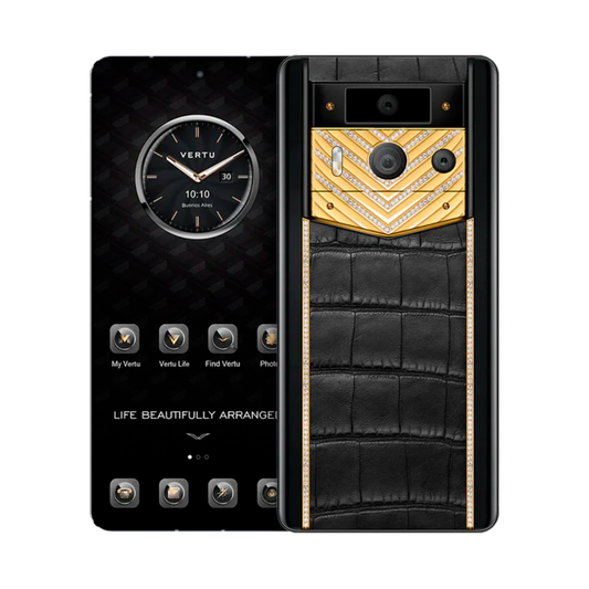 VERTU METAVERTU 2 PHONE WEB3 AI BLACK ALLIGATOR SKIN (GOLD WITH DIAMONDS)