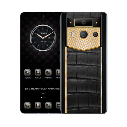 VERTU METAVERTU 2 PHONE WEB3 AI BLACK ALLIGATOR SKIN(GOLD WITH DIAMONDS)