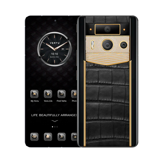 VERTU METAVERTU 2 PHONE WEB3 AI BLACK ALLIGATOR SKIN(GOLD WITH DIAMONDS)