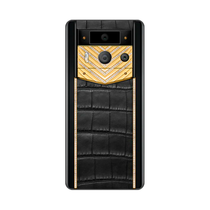 VERTU METAVERTU 2 PHONE WEB3 AI BLACK ALLIGATOR SKIN(GOLD WITH DIAMONDS)