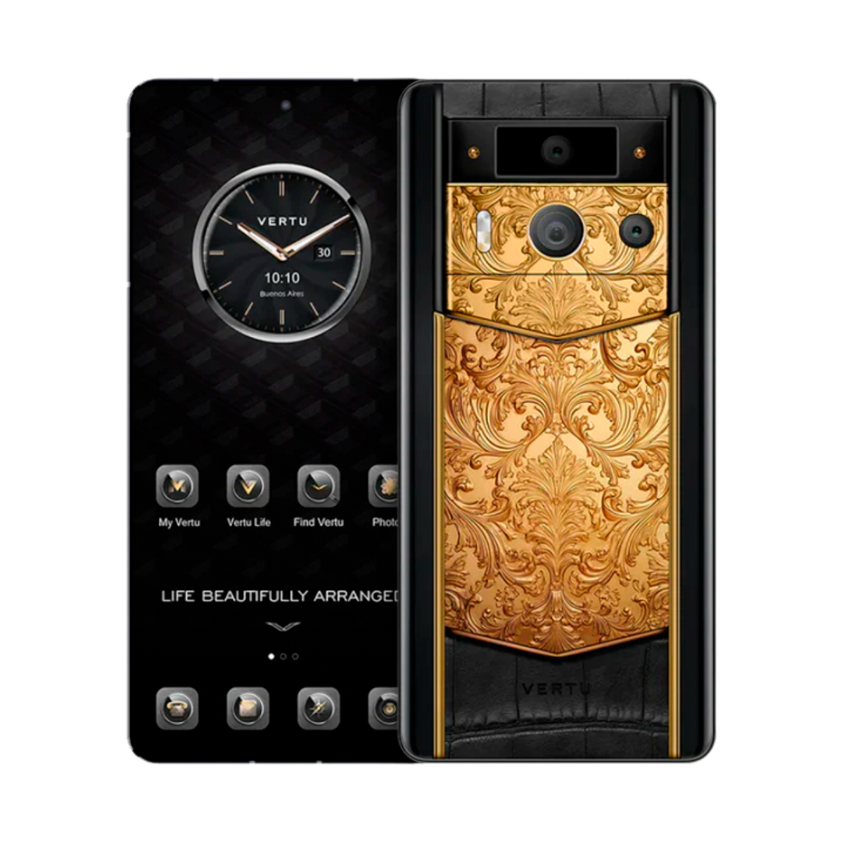 VERTU METAVERTU 2 PHONE WEB3 AI BLACK GOLDEN CARVED FLORAL DECORATION WITH ALLIGATOR SKIN