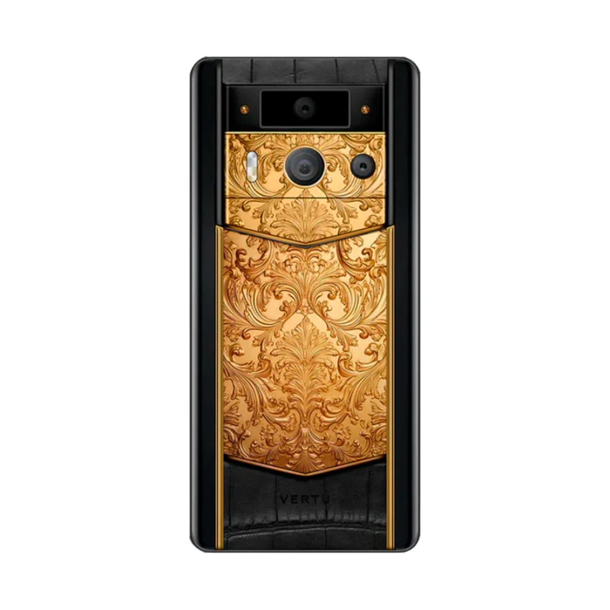 VERTU METAVERTU 2 PHONE WEB3 AI BLACK GOLDEN CARVED FLORAL DECORATION WITH ALLIGATOR SKIN