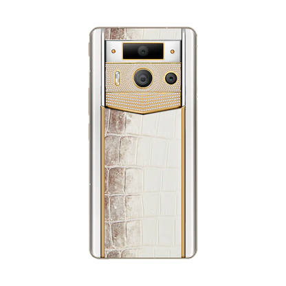 VERTU METAVERTU 2 PHONE WEB3 AI WHITE HIMALAYA ALLIGATOR SKIN(GOLD WEAVE  WITH DIAMONDS)