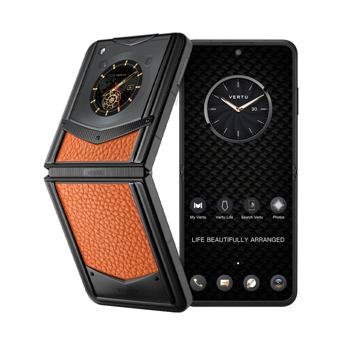 VERTU IRONFLIP PHONE DAWNING ORANGE CALFSKIN - LUXURY FLIP PHONE